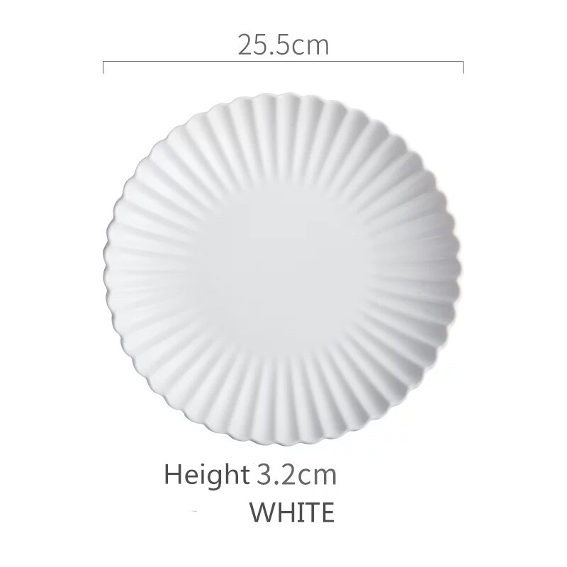 Nordic Creatieve Keramische Ronde Chrysant Diner Plaat Fruitsalade Taart Plaat Steak Westerse Keuken Servies 8 Inch 10 Inch: WHITE 10 inches