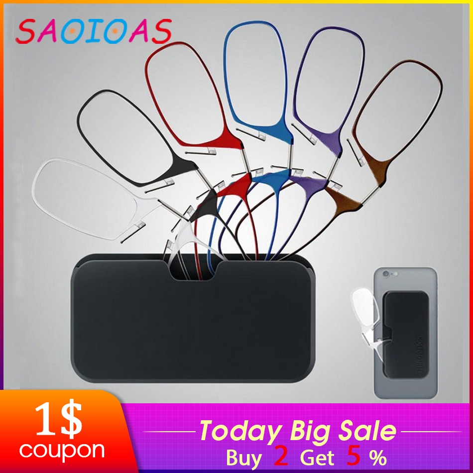 SAOIOAS Brand Mini Nose Clip Portable SOS Reading Glasses with Phone Stands Glasses Case Mini Wallet Pince Nez Optics