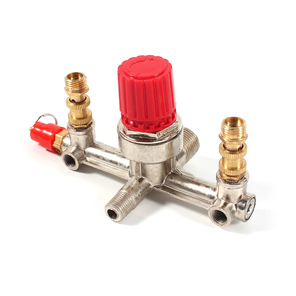Dubbele Uitlaat Buis Legering Luchtcompressor Schakelaar Drukregelaar Valve Fit Deel Pressure Release Regulator Druk Beugel