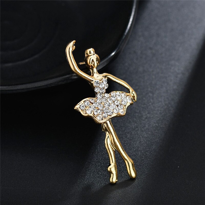 SexeMara Exquisite Stylish Multicolor Crystals Pretty Flower Skirt Ballet Dancer Ballerinas Brooch Women Girls Pins Broach: Gold
