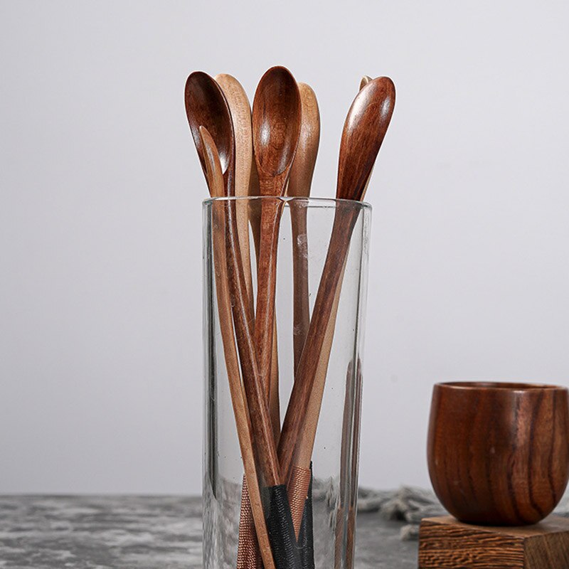 1pc colheres de madeira para cozinhar mel servidor chá café agitando colheres de tinta cor mel chá colheres de chá acessórios de café utensílios de mesa