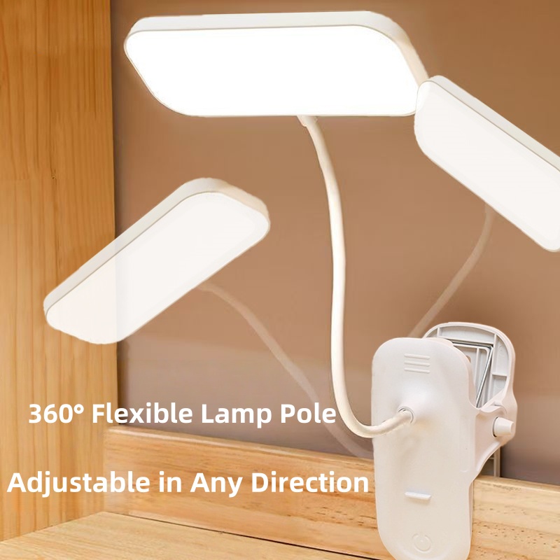 360 ° Lampada da scrivania ricaricabile tramite USB con clip regolabile – Luce notturna sul comodino per telecamera da letto, studio, lettura e lavoro d'ufficio