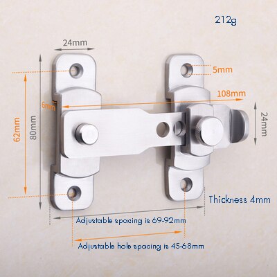 Flip Door Latch, 270 Degree Heavy Duty Stainless Steel Bar Gate Latches Safety Door Lock, Brushed Finish, Thickness 4mm S /L: L