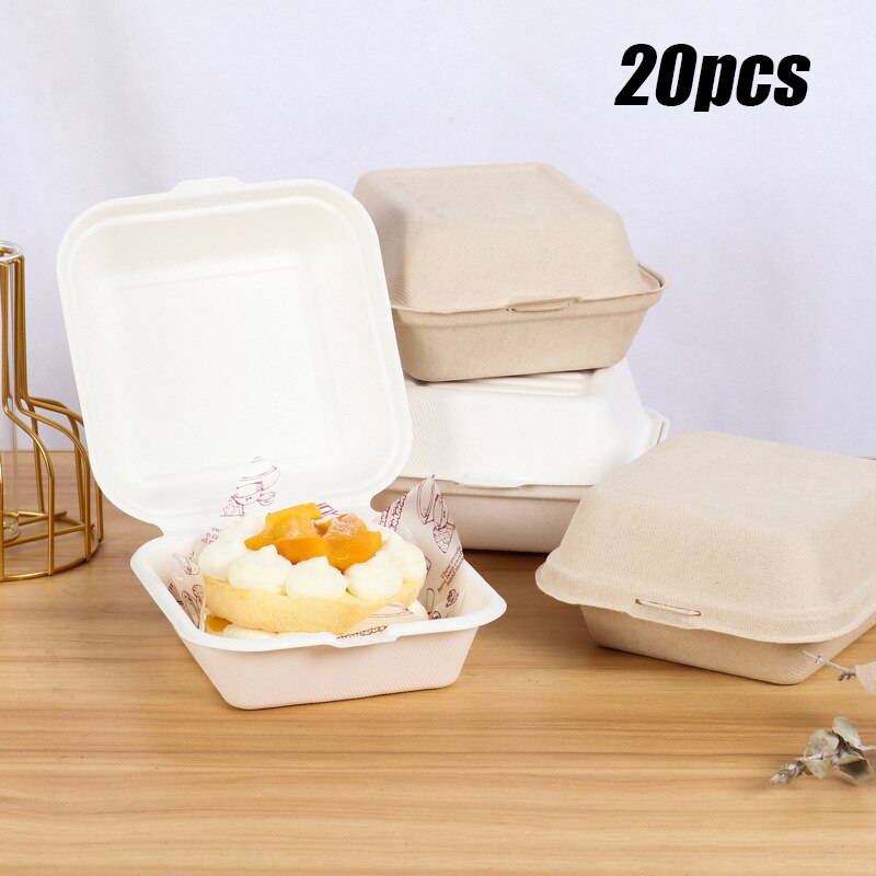 20Pcs Bento Box Dessert Cake Storager Milieuvriendelijke Fruit Salade Hamburger Containers Microwavable Wegwerp Draagbare Lunchbox