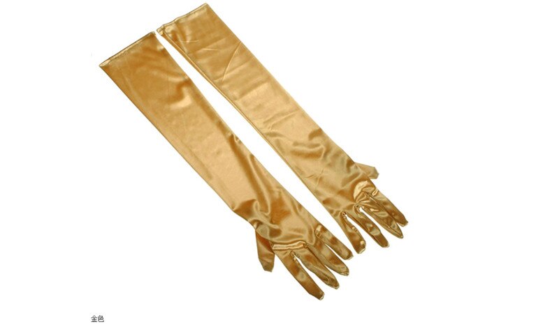 Stretch White Glove White Long Gloves Black Red Elbow Length Women Dance Party Gloves Full Finger Guantes Boda: Gold