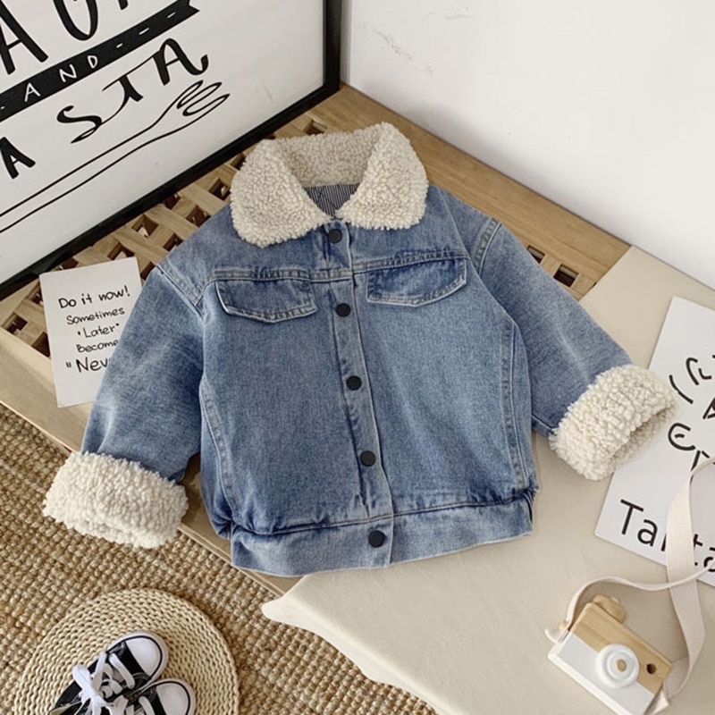 HE Hello Enjoy Jacket For Girls Boys Autumn Winter Plus Cashmere Thicken Coat Children Clothes Warm Baby Denim: 3T