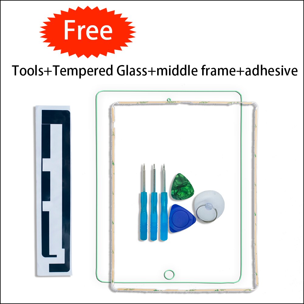 100% Voor Ipad 2 A1395 A1396 A1397 Touch Screen Digitizer Sensor Glas Panel Met Midden Frame + Adhesivetools + gehard Glas +