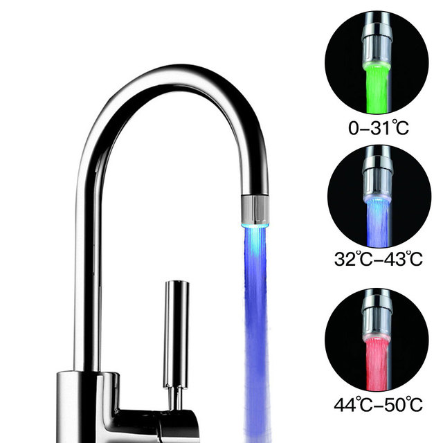 EHEH LED Kitchen Faucet Aerators 3-color Sink Faucet Power Shower Light Temperature control Kitchen Tap RGB faucet Shower Head: Multi Color