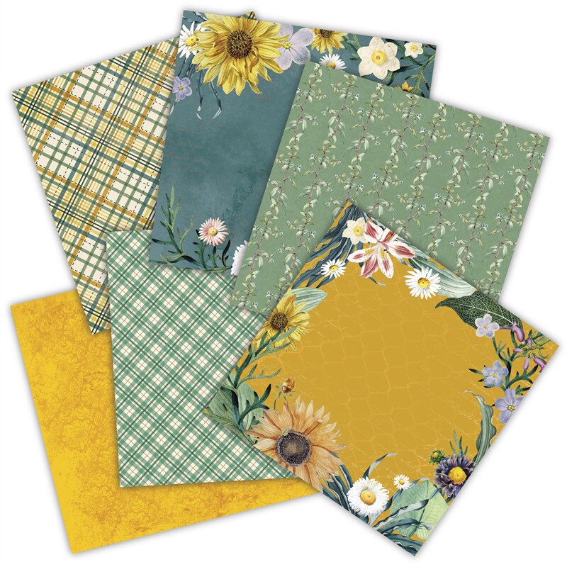 12pc Sunflower Daisy Patterned Paper Scrapbooking Paper Pack Handmade Craft Paper Craft Background Pad Yellow