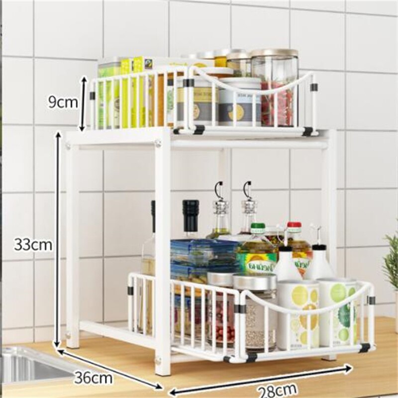 Drawer Organizer Kitchen Bathroom Storage Pull Out Under Sink Desktop Cabinet Basket: B White L
