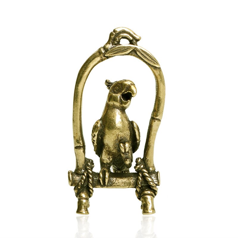 Antieke Koperen Ambachten Vogelkooi Papegaai Beeldjes Miniaturen Desktop Ornamenten Messing Dier Vogel Sleutelhanger Hanger Sieraden Decors: Default Title