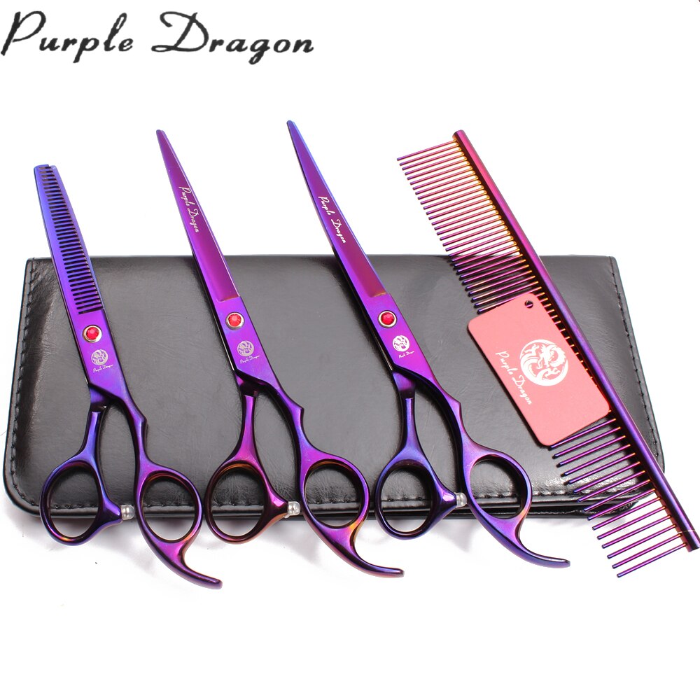 Purple Dragon – ciseaux de toilettage pour animaux de compagnie, 7 &quot;JP, ciseaux droits en acier inoxydable, ciseaux amincissants, incurvés, pour chiens, ensemble Z3003