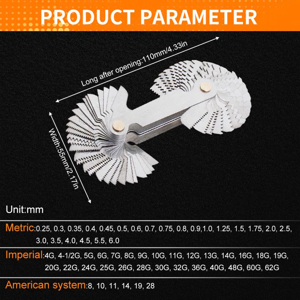 58pcs/set Metric & Imperial & US Screw Gauge SAE Whitworth 55 Degree & Metrisch 60 Degree Thread Pitch Gauge