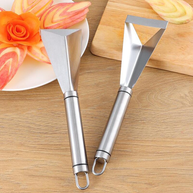 1PC Stainless Steel Fruit Carving Knife Triangle Push Knife Fruit Knife Fruit Slicer Non-slip Carving Blade Kitchen Accessories
