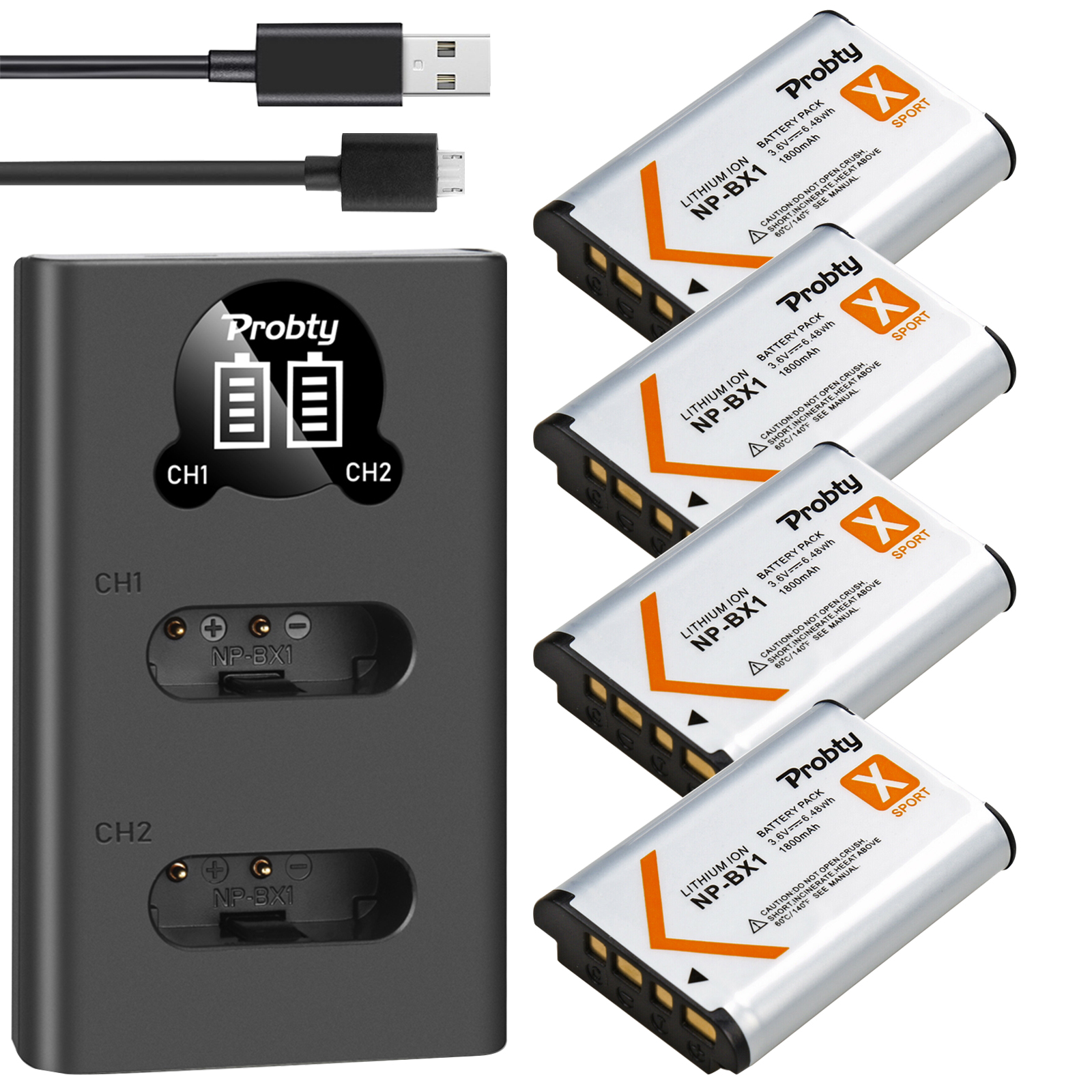 Batería y cargador USB LED para ordenador portátil, dispositivo de carga de 1800mAh NP-BX1 NP BX1 Bx1 con tipo C para Sony DSC-RX100 WX500 HX300 WX300 AS30V AS300 M3 M2 HX60