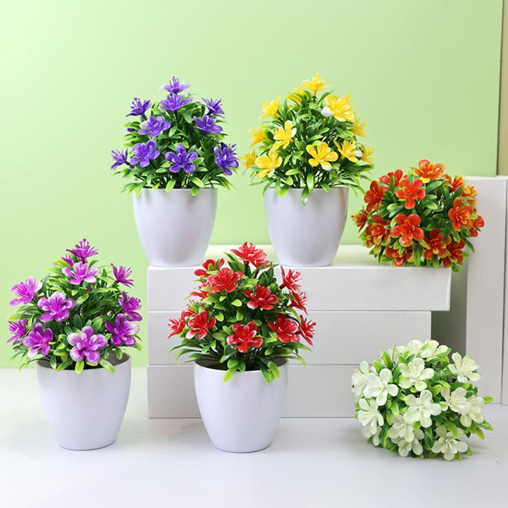 Kunstig bonsai med blomster kunstig potteplante kunstig lille træ skrivebordsdekoration til bryllup hjemmekontorskabe