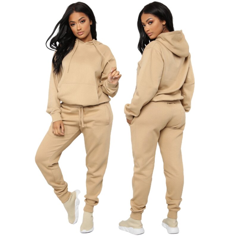 Women's Autumn Winter Leisure Solid Color Thickened Sweater Women's Suit Pants Set Long Sleeve Sport Suit