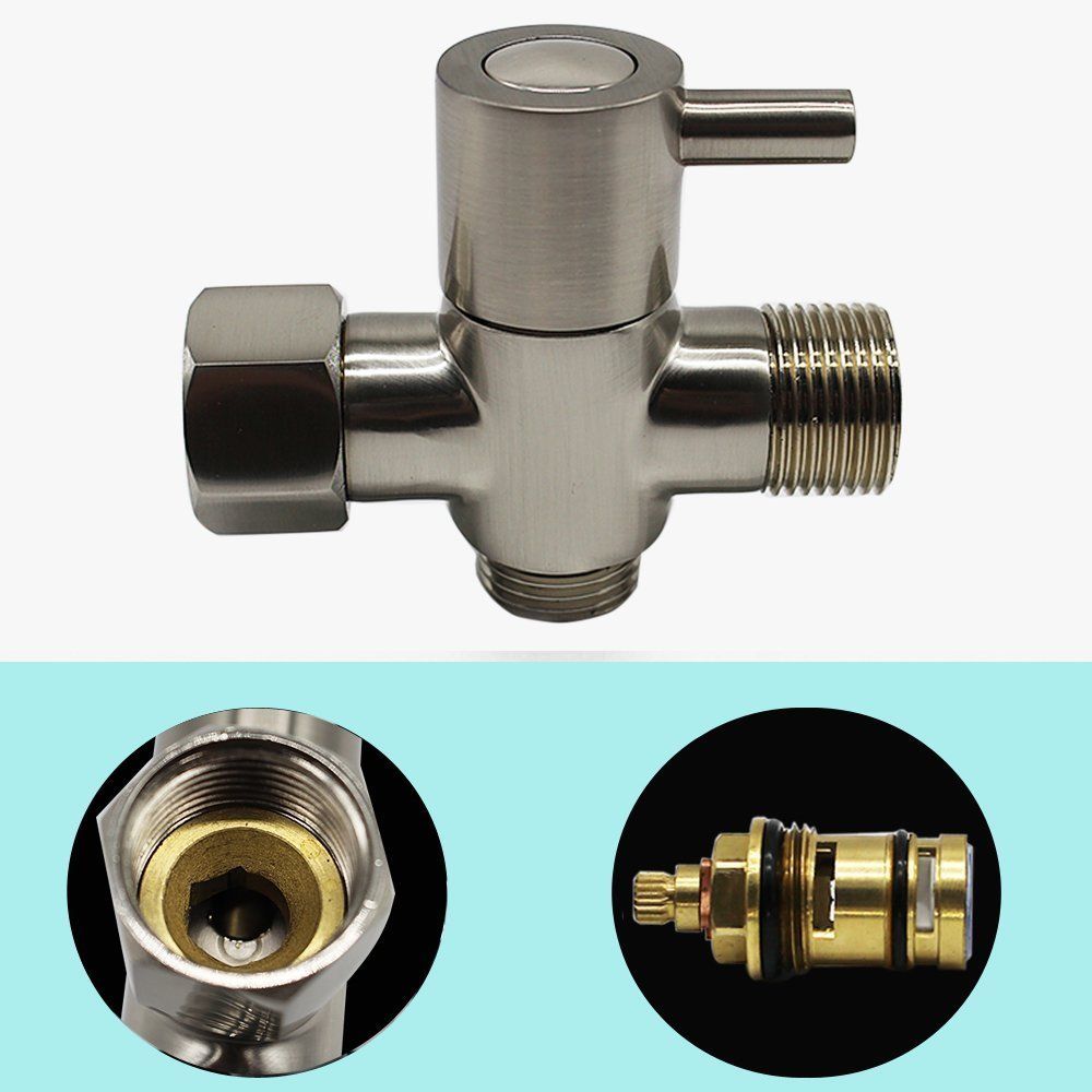 Brass 7/8" T-adapter With Shut-off Valve 3-way Tee Connector Brushed Nickel