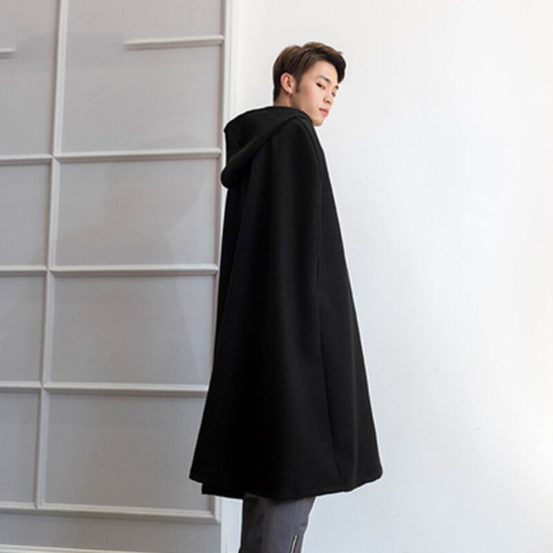 Capa con capucha para hombre, abrigo largo sobre la rodilla de Japón y Corea del Sur, retro sin mangas, otoño e invierno, mago