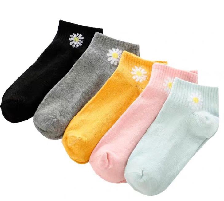 Maat 34-39 Kawaii Vrouwen Sokken Happy Enkel Grappige Sokken Vrouwen Vruchten Leuke Gelukkige Art Onzichtbare Sok 5 pairs Lente Zomer: C Socks sun flower