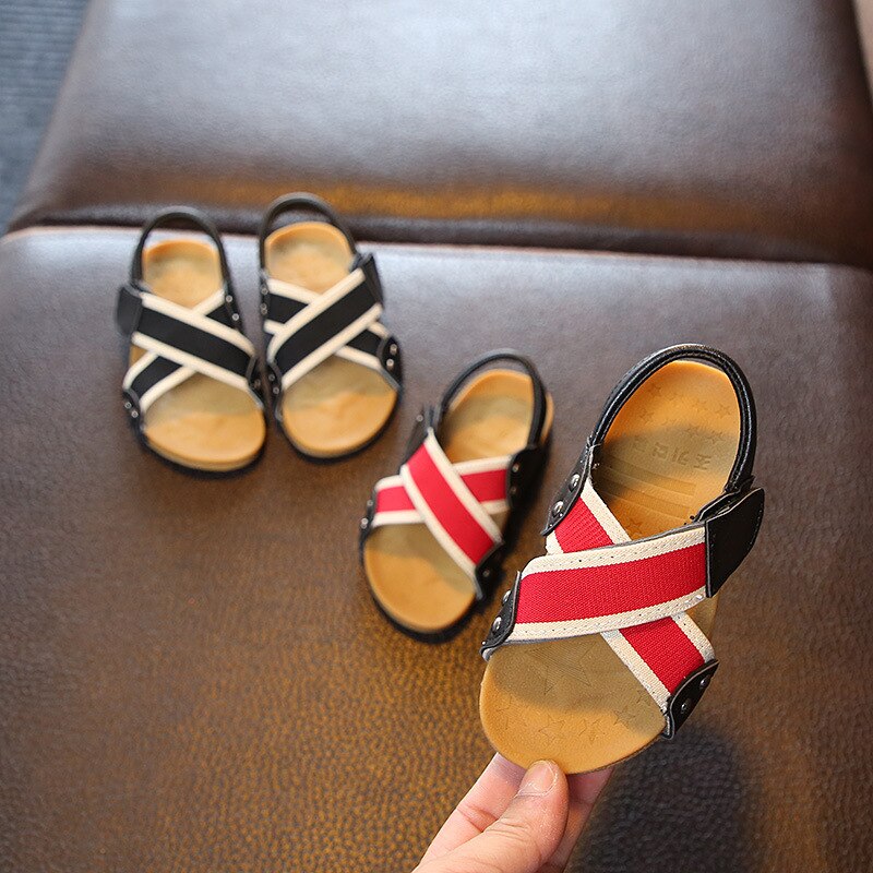 2022 Summer Boys Kids Sandals Korean Style Girls Casual Beach PU Soft First Walker Shoes Open-toe Children Versatile