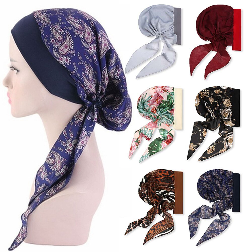 Novo verão muçulmano turbante chapéu de perda de cabelo hijab câncer cabeça cachecol quimio pirata boné headwear bandana impresso ajustável chapéus elásticos
