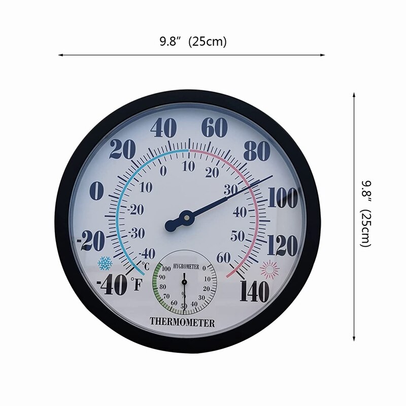 Indoor Outdoor Thermometer Garden Wall Patio Weather Thermometer Hygrometer, Large Number 10 In Diameter