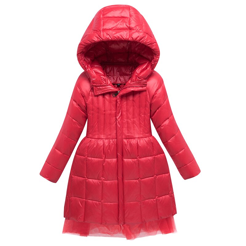 Winter Eend Donsjack Snowsuit Baby Meisje Kleding Kids Lange Outdoor Kapmantel Chirdren Parka Uitloper Slanke Kleding: red / 10T