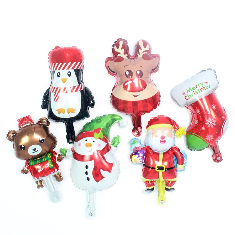 6Pcs/Set Cartoon Cute Christmas Theme Aluminium Foil Balloon Toys Santa Claus Elk Socks Penguin Bear Party Decoration Toys