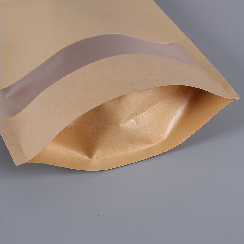 Multi size kraftpapper ziplock påse med fönster mat blixtlås förvaringspåsar kök mat hermetiska påsar zip påsar för torkad mat