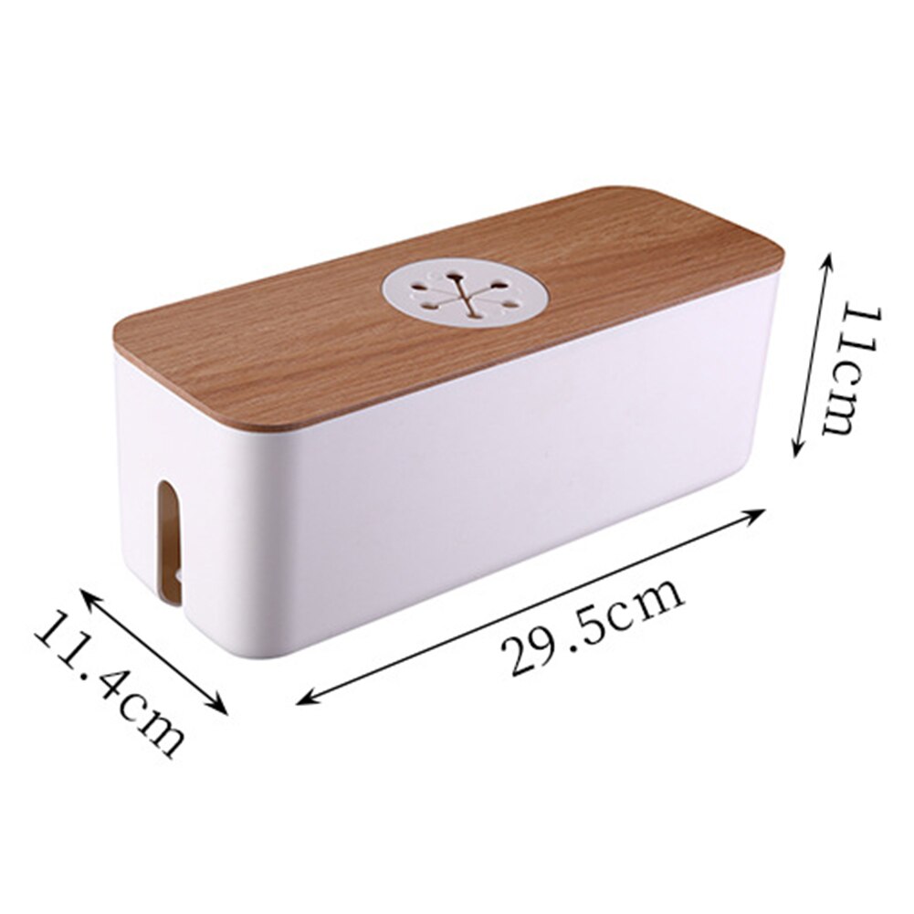 Boîte de rangement de fil avec couvercle en bois tablette téléphone, organisateur de prise de réseau de ligne, ensembles de gestion de chargeur domestique: White L