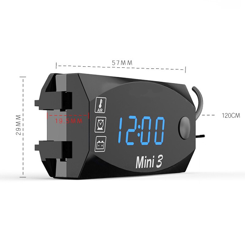 Ip67 waterdichte led-horloges met digitale display, drie-in-één universele elektronische motorfietsklok, thermometer en voltmeter