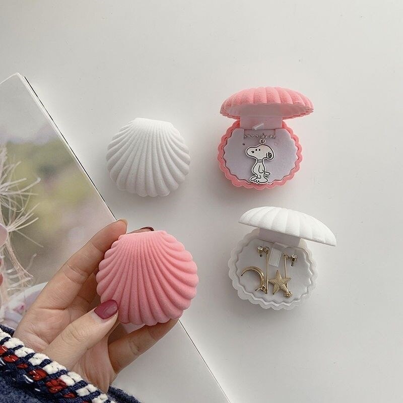 1 Stuk Mooie Fluwelen Schelpen Sieraden Doos Container Wedding Ring Doos Voor Oorbel Ketting Armband Display Box Houder 5 stijl