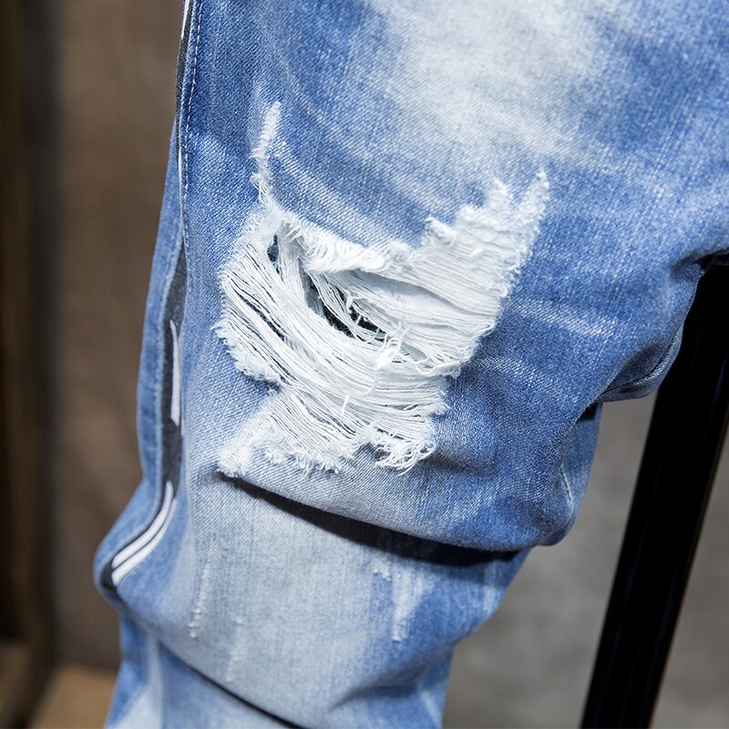 Mænd streetwear revet slim fit jeans bukser ødelagt store huller hip hop mand bomuld afslappet tigger denimbukser