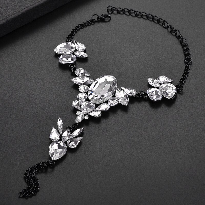 Luxury Crystal Rhinestones Gem Flower Pendant Anklet Chain Ankle Barefoot Sandals Foot Jewelry Beach Vacation Ankle Sold 1 pc: black