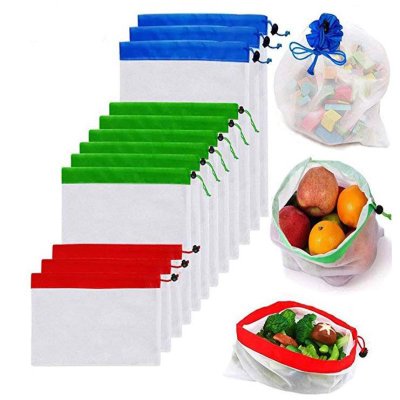 12 reusable mesh produce bags, washable, eco-friendly bags for grocery shopping, storage of fruits, vegetables, and toys