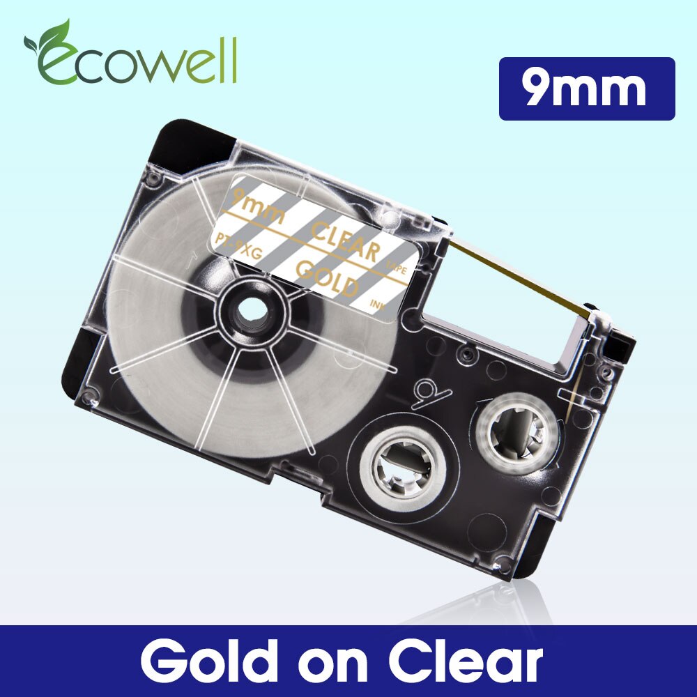 Ecowell XR-9WE XR-9X XR-9RD XR-9BU 9mm label For Casio XR-9YW XR-9GN XR-9GD label tape for Casio KL-60 KL-120 KL-100 Label Maker: Gold on Clear