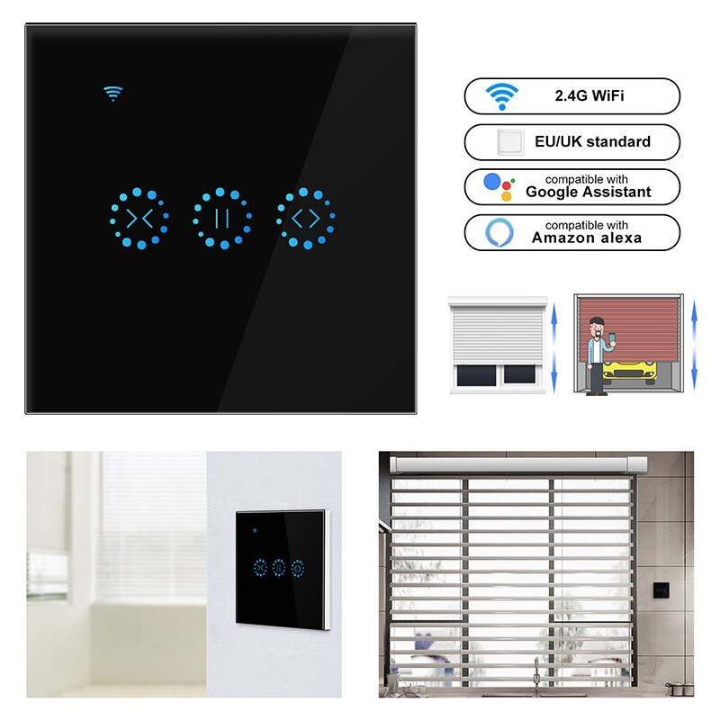 App Wifi Press Switch Roller Shutter Switch Blinds Curtain Switch Alexa: Black