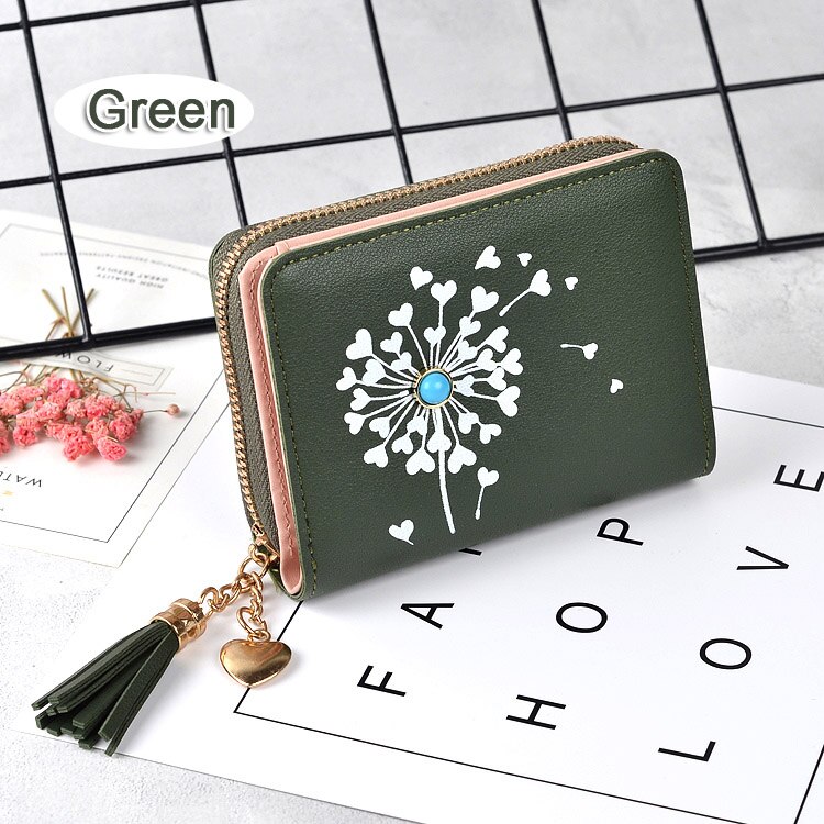 Women Wallets Brand Candy Colors Lady Purses Flower Clutch Zipper Coin Purse Wallet Cards ID Bag Woman Moneybag: 2 green