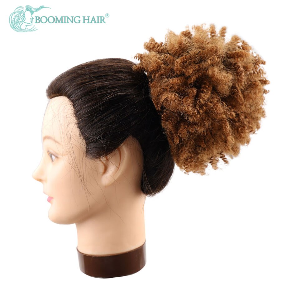 Short Afro Puff Synthetic Hair Bun Chignon Hairpiece For Women Drawstring Ponytail Curly Updo Clip Hair Extensions BOOMING HAIR: T1B/30