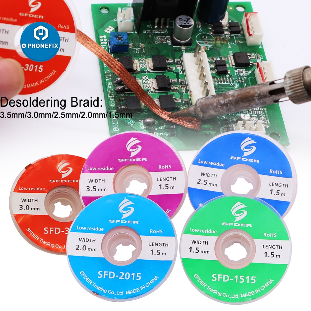 1PC 1.5mm 2mm 3mm 3.5mm1.5M Welding Wires Desoldering Braid Welding Solder Remover Wick Wire Lead Cord Flux BGA Repair Tool