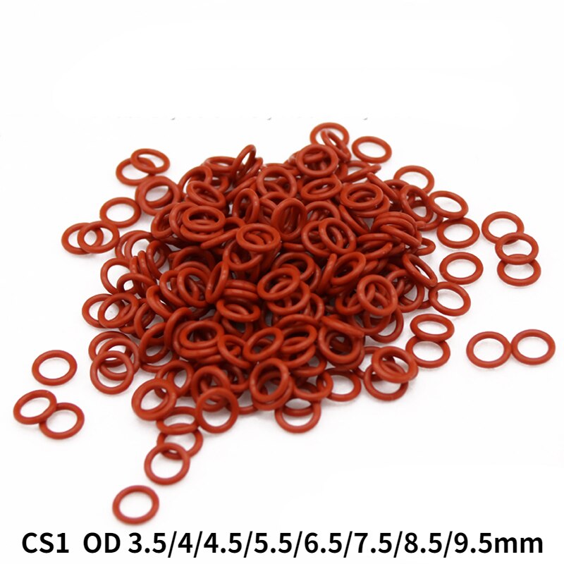 50 stk rød vmq silikone o ring pakning  cs 1mm od 3.5 4 4.5 5.5 6.5 7.5 8.5 9.5mm fødevaregodkendt silikone o ring pakning gummi o-ring