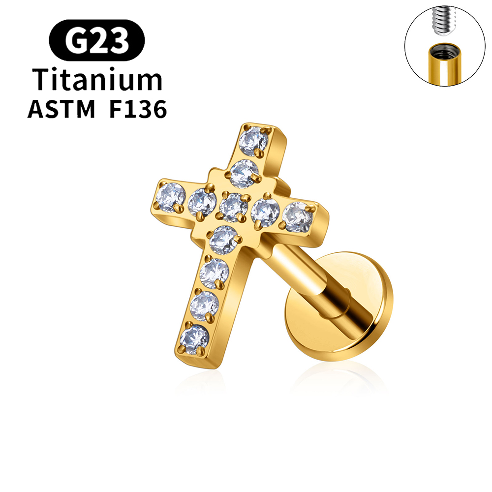 G23 Titanium Sneeuwvlok Kers Hartvorm Platte Achterkant Stud Oorbel 16G CZ Oor Tragus Kraakbeen Helix Conch Kwab piercing Sieraden