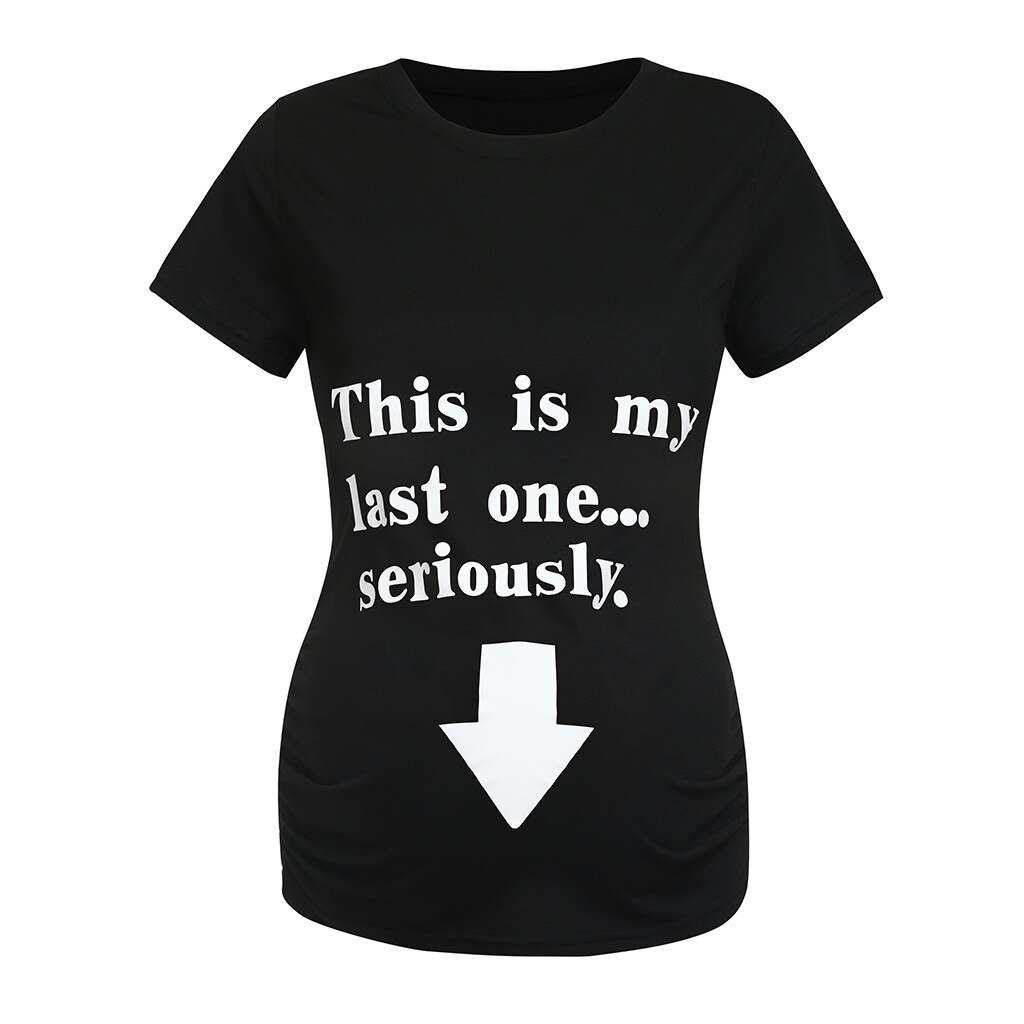 List drukuj koszulki ciążowe kobiety macierzyństwo koszulki z krótkim rękawem Tshirt ubrania ciążowe koszulki w ciąży Crew-neck odzież ciążowa: Black / XL