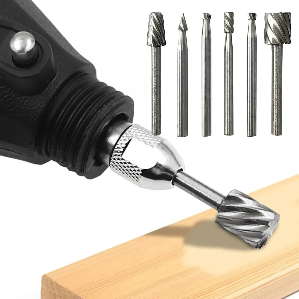 Juego de herramientas eléctricas de pulido y recorte de carpintero, cabezal de molienda de Lima rotativa pequeña de acero de alta velocidad para carpintería, 6 uds.