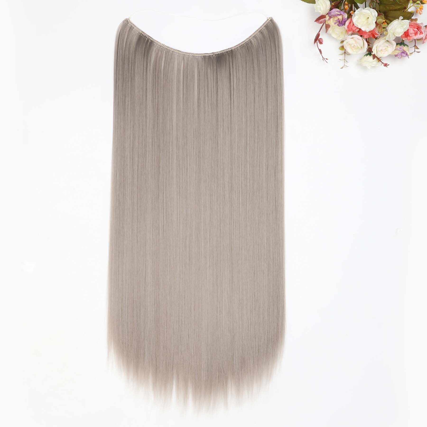 24 pouces vague Halo Extensions de cheveux Invisible Ombre Bayalage synthétique naturel secousse caché Secret fil couronne gris rose: P12 / 613