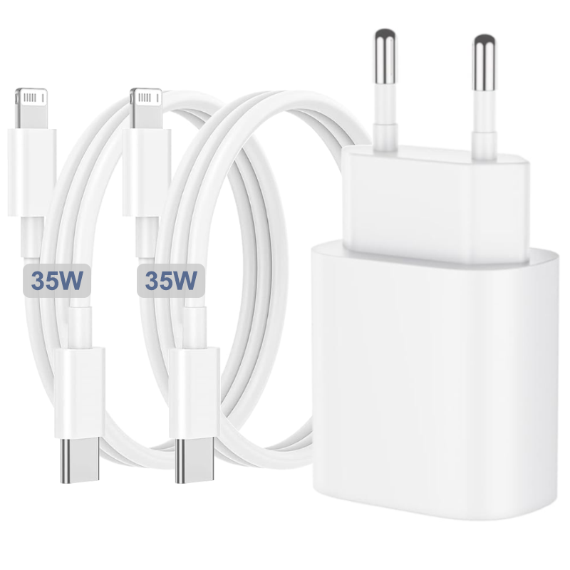 PD 35W tipo C Cable de cargador rápido para iPhone 16 15 14 13 Pro Max adaptador de cargador para iPad cargadores de pared con enchufe de la UE 1m 2m: Negro / CH