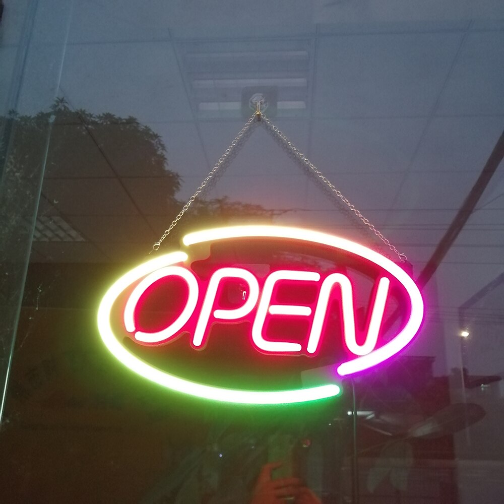 Supper Brightness Store OPEN Sign Ultra Bright Neon Multicolor Style Open LED Neon Light Sign RGB OPEN Letter Neon Inscription: RGB  Red Oval