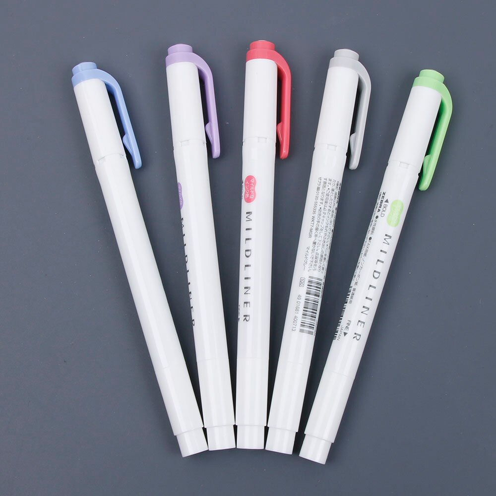 5 farben/set Japanischen Mild liner Stifte Zeichnung Marker Stift Doppel Headed Fluoreszierende Stift Art Highlighter Mildliner Mark Stift: light color