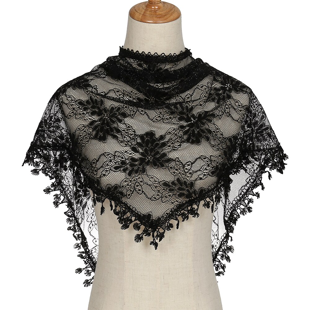 Bufanda de encaje triangular bordada para chal de iglesia Mantilla española velo católico bufanda de iglesia para mujer pañuelo negro blanco: Marfíl